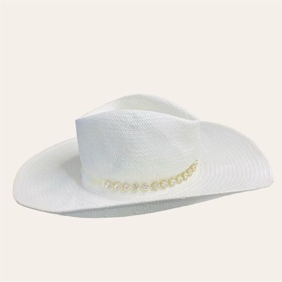 Nikki Beach Cosmos Crystal Straw Sun Hat UPF Protection Ivory One Size NEW - Picture 4 of 11
